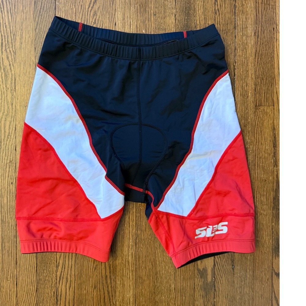 SLS Mens Padded Cycling Shorts Black Red White Bike Compression Shorts Size L